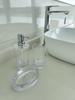 BUNGUIS SET JABONERA+DISPENSER+VASO PORTA CEPILLOS CRISTAL