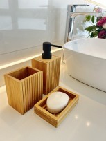 BUNGUIS SET JABONERA+DISPENSER+VASO PORTA CEPILLOS DE BAMBOO