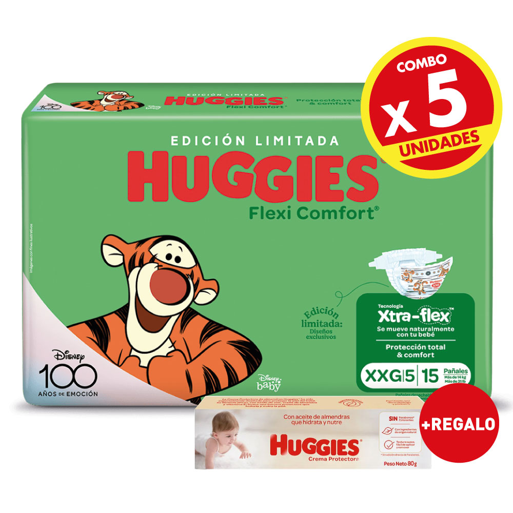 COMBO HUGGIES X5 PAQUETES PAÑALES FLEXI COMFORT