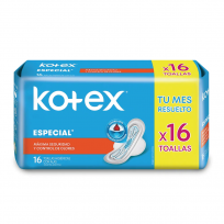 KOTEX TOALLITAS FEMENINAS ESPECIALES CON ALAS X16 UN