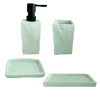 BUNGUIS SET JABONERA + DISPENSER + VASO PORTA CEPILLOS + BANDEJA STONE BLANCO