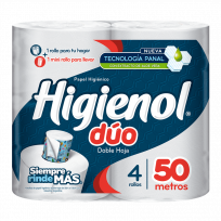 HIGIENOL PAPEL HIGIENICO X4 ROLLOS DUO DOBLE HOJA