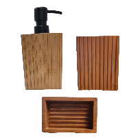BUNGUIS SET JABONERA + DISPENSER + VASO PORTA CEPILLOS DE BAMBOO