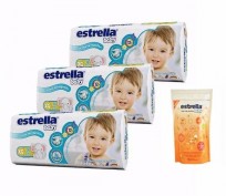 PAÑALES ESTRELLA KIT 3 PAQUETES X36U + TOALLITAS HÚMEDA