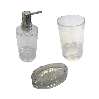 BUNGUIS SET JABONERA + DISPENSER + VASO PORTA CEPILLOS CRISTAL