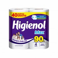 HIGIENOL PAPEL HIGIÉNICO X4 MAX X90 HOJA SIMPLE